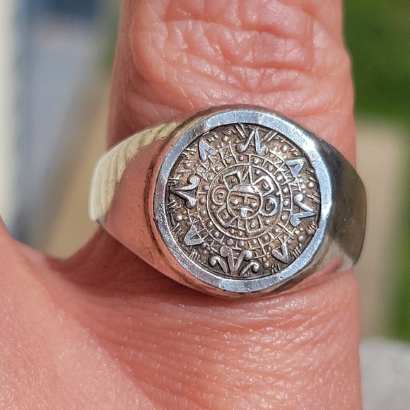Accessories | 925 Silver Aztec Signet Artisan Mexico Calendar Ring ...